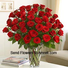 36 Red Roses In A Vase With Fillers