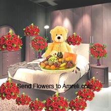 10 Baskets Of 12 Red Roses Each, 12 Red Roses In A Vase, 24 Red Roses In A Vase, 3 Feet Tall Teddy Bear, 5Kg Assorted Fruit Basket, A Bottle Of Champagne And A Box Of Cadbury's Celebration Pack