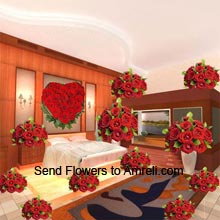 6 Baskets Of 12 Red Roses Each, 18 Red Roses In A Vase, 4 Baskets Of 24 Red Roses Each, Heart Shaped Arrangement Of 100 Red Roses