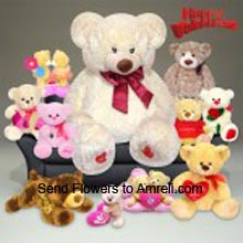 One 4 Feet Tall Teddy Bear, Two 1.5 Feet Teddy Bears, One Couple Teddy Bears And Five Small Teddy Bears ( Please Note That We Reserve The Right To Substitute Any Product With A Suitable Product Of Equal Value In Case Of Non Availability Of A Certain Product)