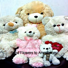 One 4 Feet Tall Teddy Bear, Two 1.5 Feet Teddy Bears, One Medium Size Teddy Bear, One Small Teddy Bear And One Heart ( Please Note That We Reserve The Right To Substitute Any Product With A Suitable Product Of Equal Value In Case Of Non Availability Of A Certain Product)