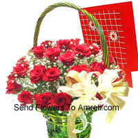 Basket Of 24 Red Roses With A Free Greeting Card