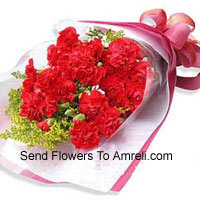 Bunch Of 18 Beautifully Wrapped Red Carnations