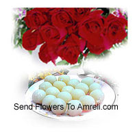 Bunch Of 12 Red Roses And 1 Kg Rasogulla