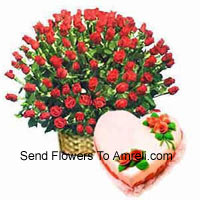 Basket Of 200 Red Roses With 1 Kg Heart Shaped Strawberry Cake