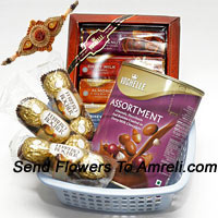 3 Small Packs Of 3 Pcs Ferrero Rocher Accompanied With Two Boxes Of Imported Vochelle Chocolate With A Free Rakhi.(This Product Needs To Be Accompanied With The Flowers. Also Note That We Will Replace Vochelle With Any Other Chocolates Of Equal Value In Case Of Non-Availability)