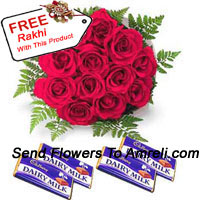 Bunch Of 12 Red Roses With Assorted Chocolates With A Free Rakhi